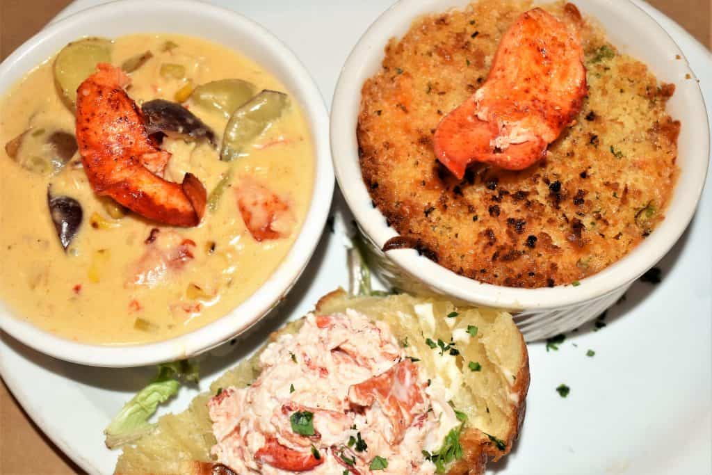 Lobster Chowder, Lobster Mac 
& Cheese, and a Lobster Croissant at Fo'c'sle Tavern in Chester, Nova Scotia during Nova Scotia's South Shore Lobster Crawl.