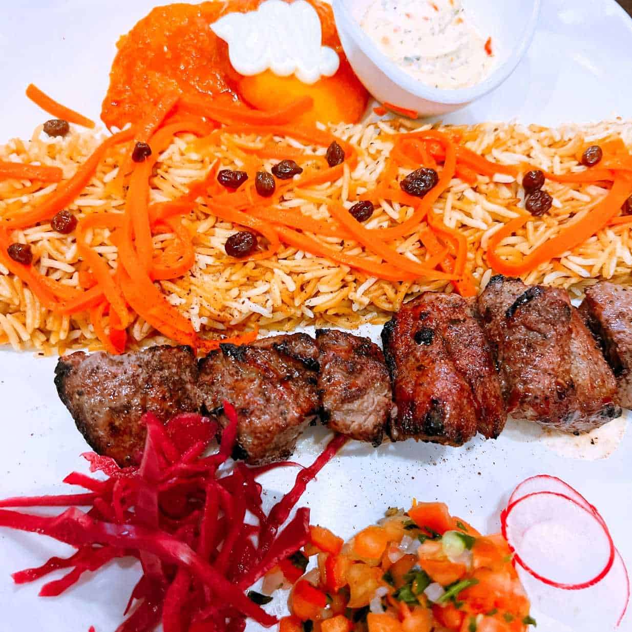 Beef Kebab Plate at Afghan Kitchen in Surrey, British Columbia