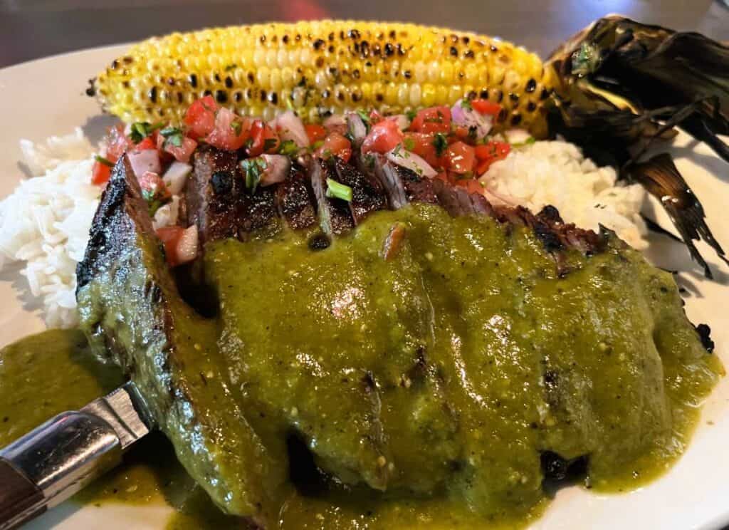 Steak with Salsa Verde and Grilled Corn at RedSeven