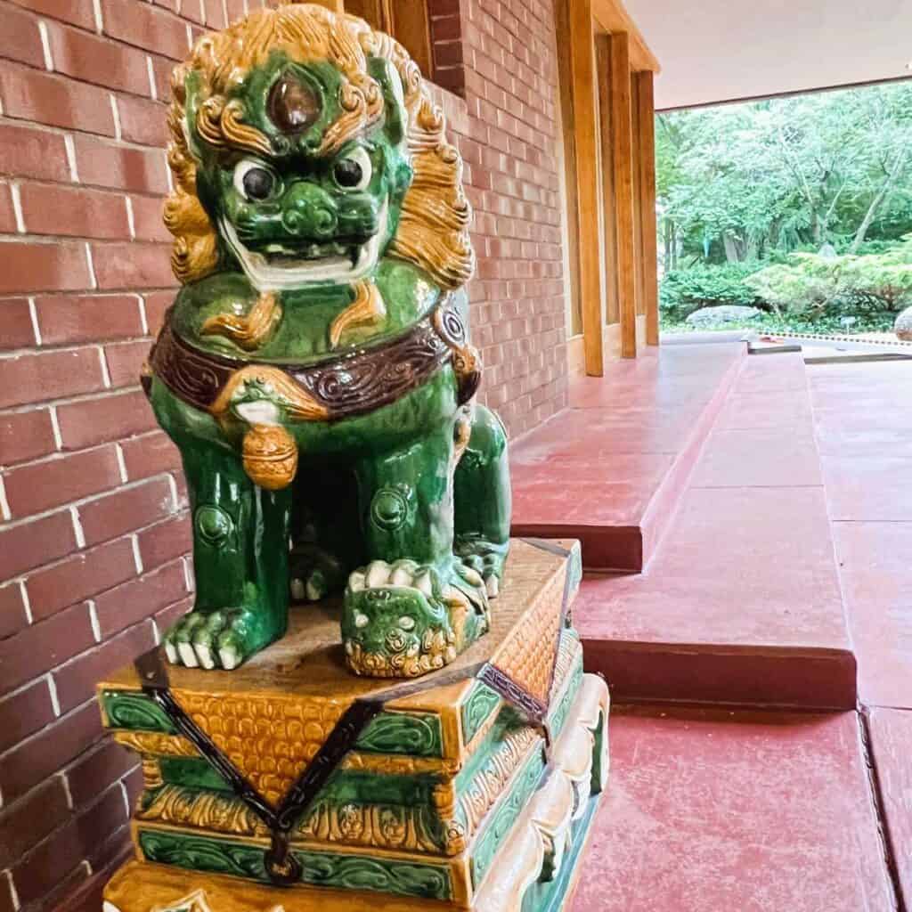 Chinese statues outside Samara in West Lafayette, Indiana