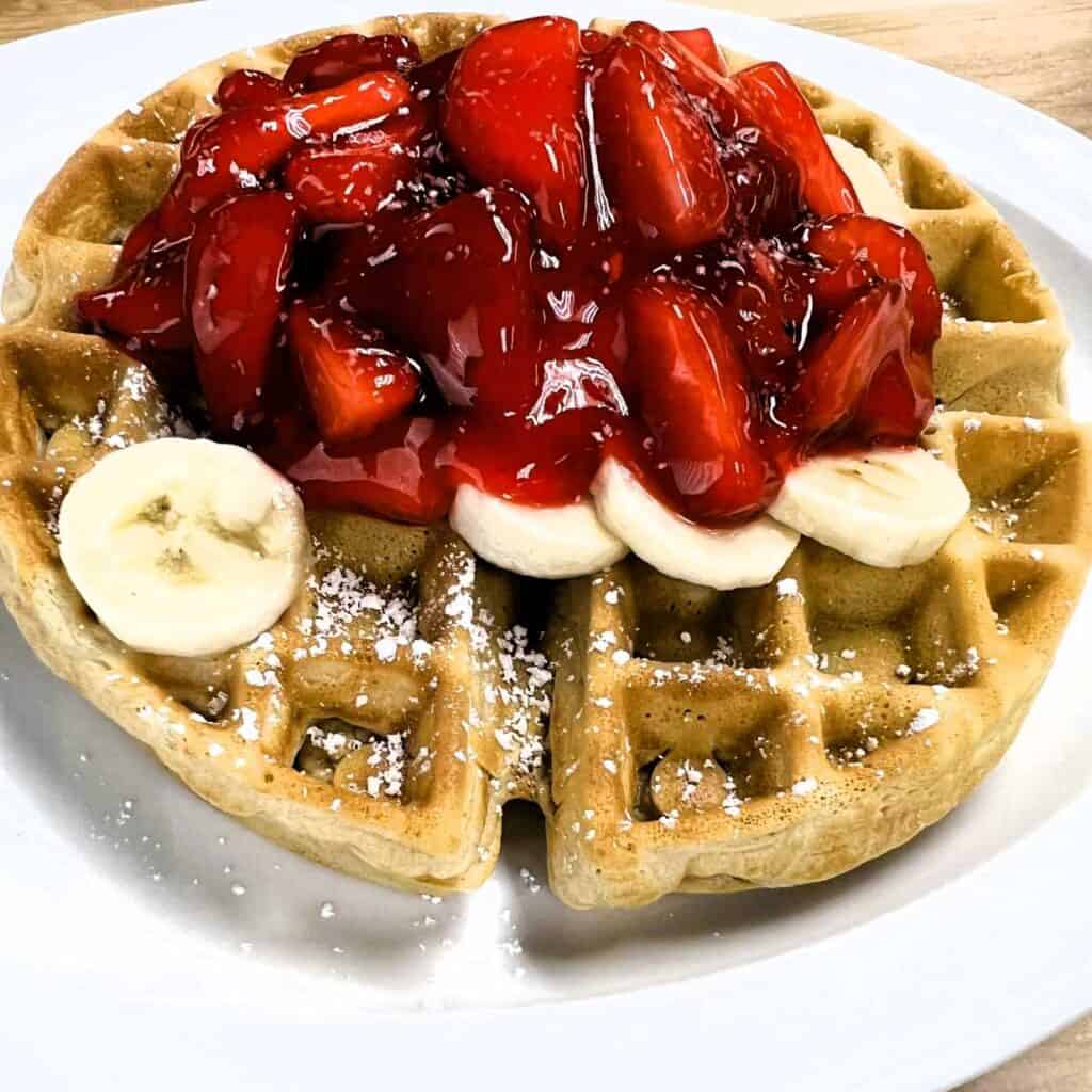 Strawberry Banana Waffles Breakfast at Cranberries One of the Places to Eat in Jasper, Indiana