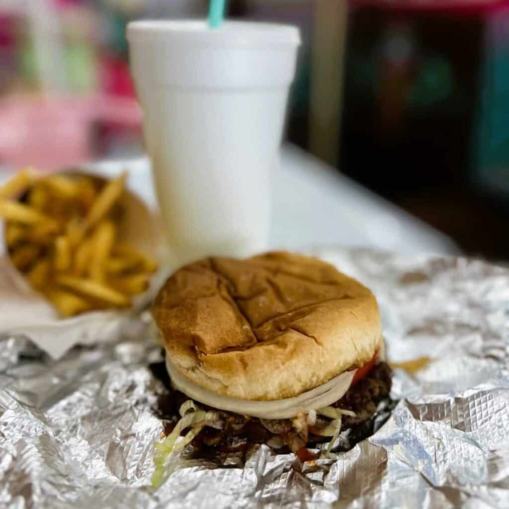 RJs Metropolitan Ice Cream - Cheese Burger, Fries, and a Drink