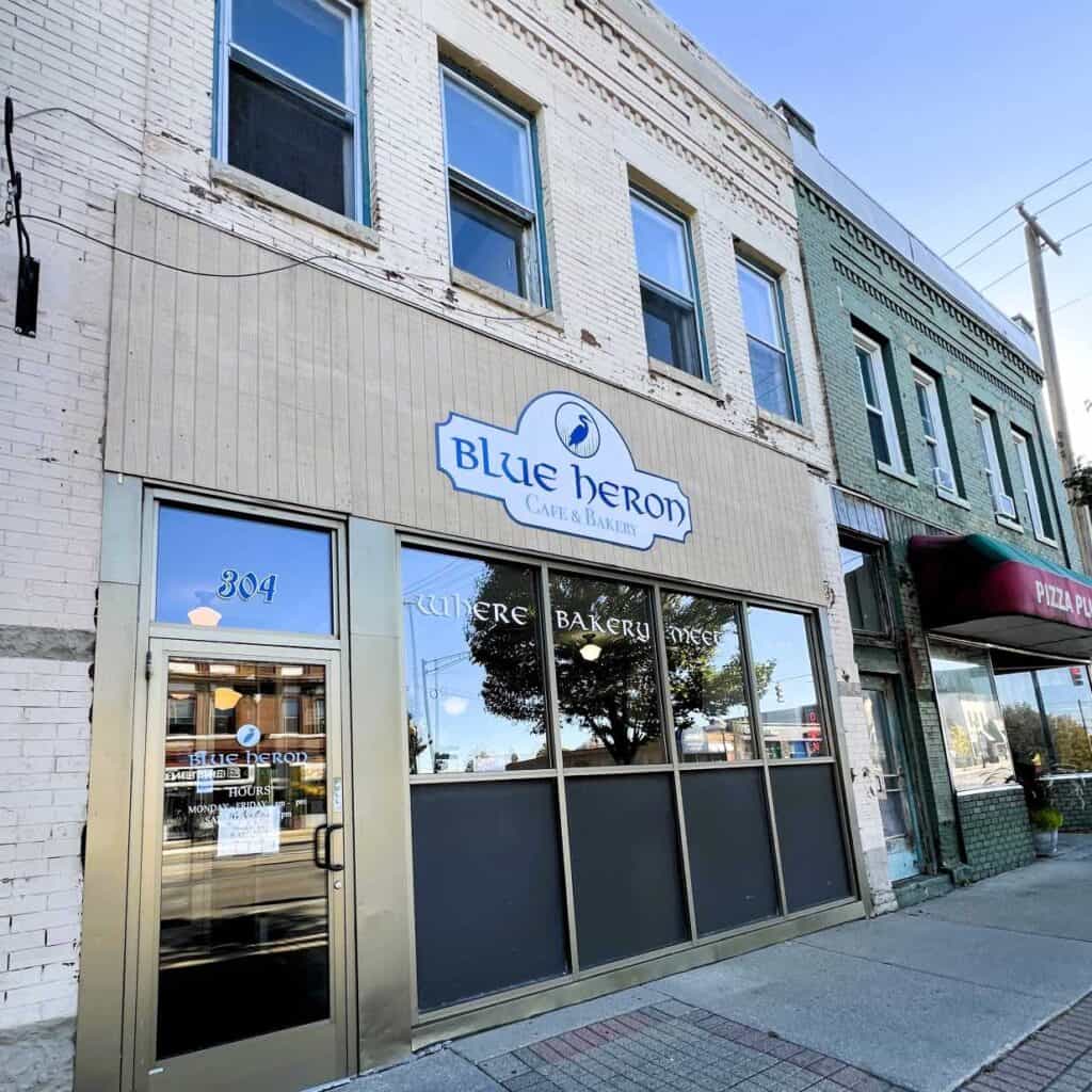 Entrance to Blue Huron Cafe in Cadillac, Michigan