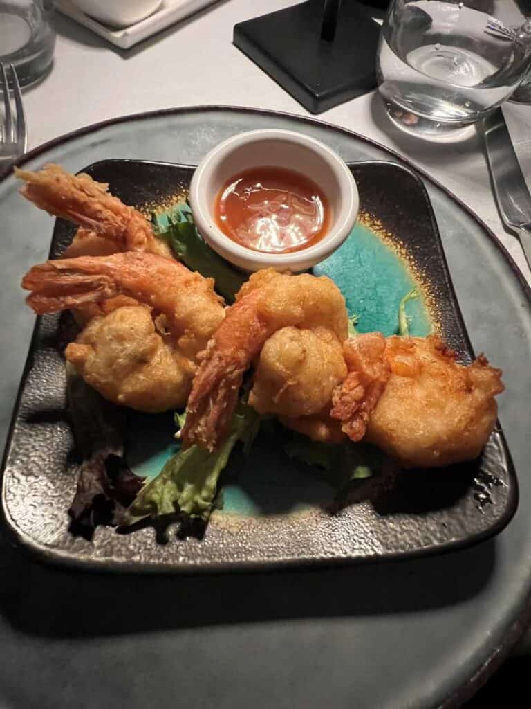 Tempura fried coconut shrimp at Opus at one of the best Turks and Caicos Resorts