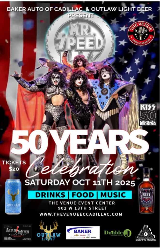 Celebrate KISS50 with the amazing tribute band Mr. Speed. They will be performing live at the Venue Event Center. Photo Courtesy of Dave Foley via the Cadillac CVB