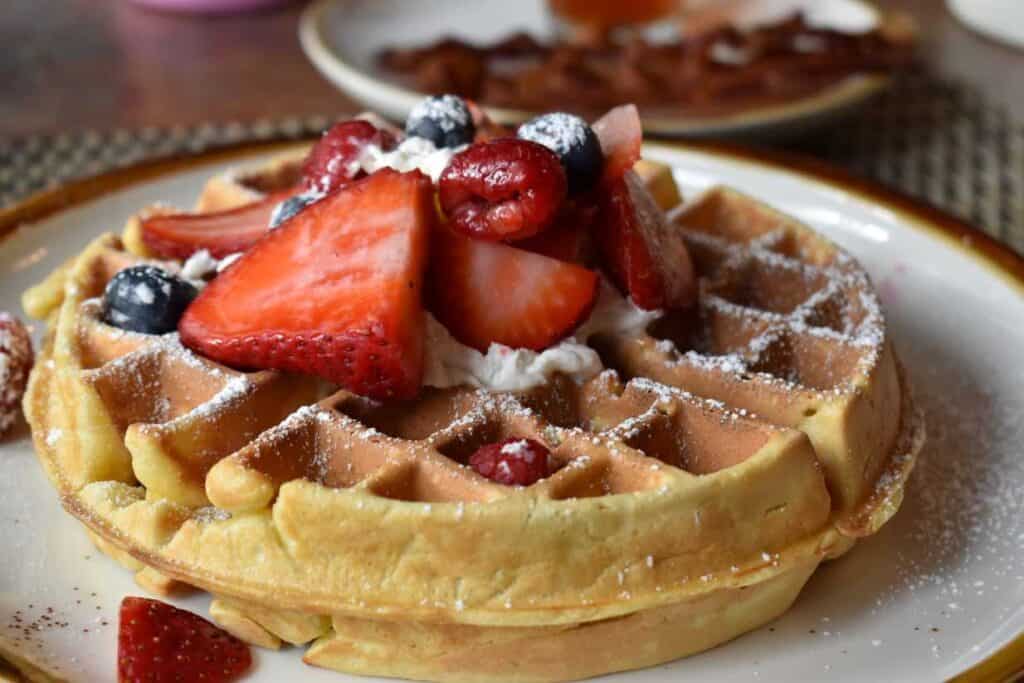 Waffle and Fruit at Cartier Mansion Bed & Breakfast