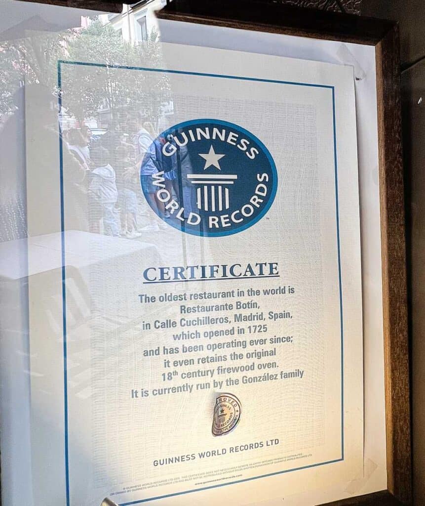 Botin's Guinness World Record The Certificate