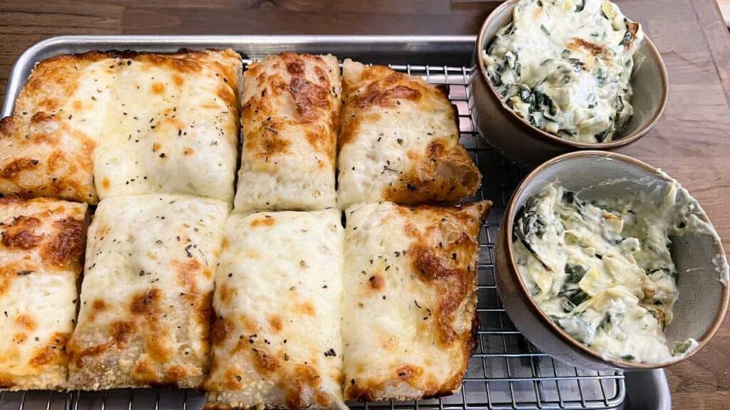 Spinach and Artichoke Dip with Cheese Breadsticks