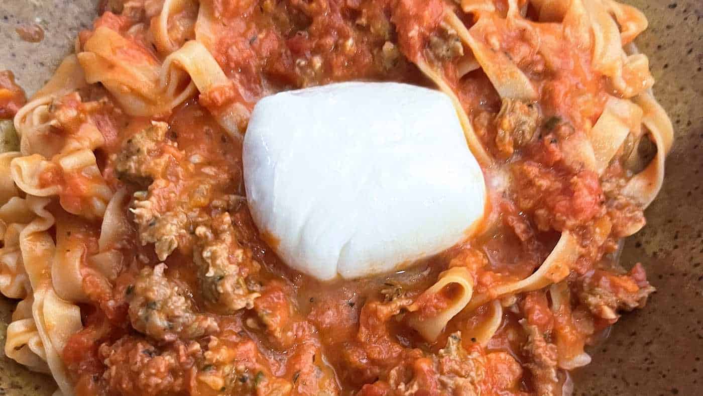 Tagliatelle with Burrata – Resized Tagliatelle with Burrata at Doers in Holland, Michigan